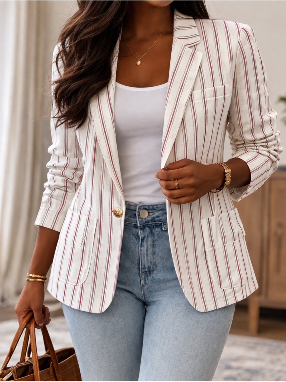 Tommy Hilfiger White and Red Striped Blazer